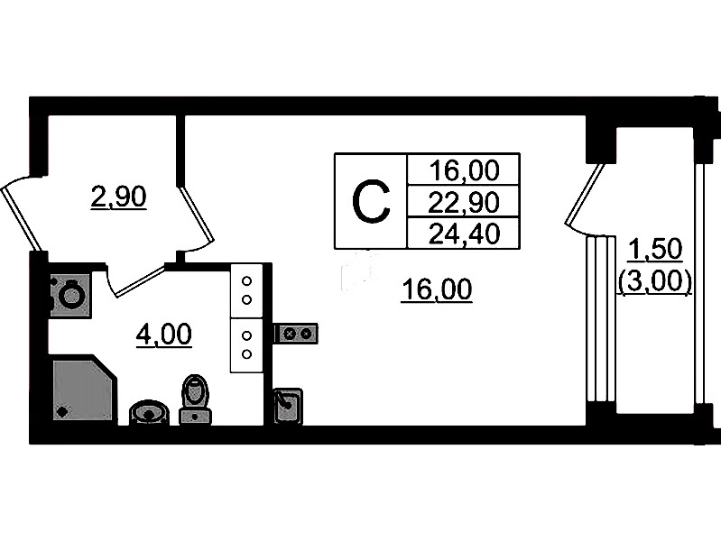 Квартира студия 24.4 м², 8/13 эт., ЖК «Тайм Сквер»